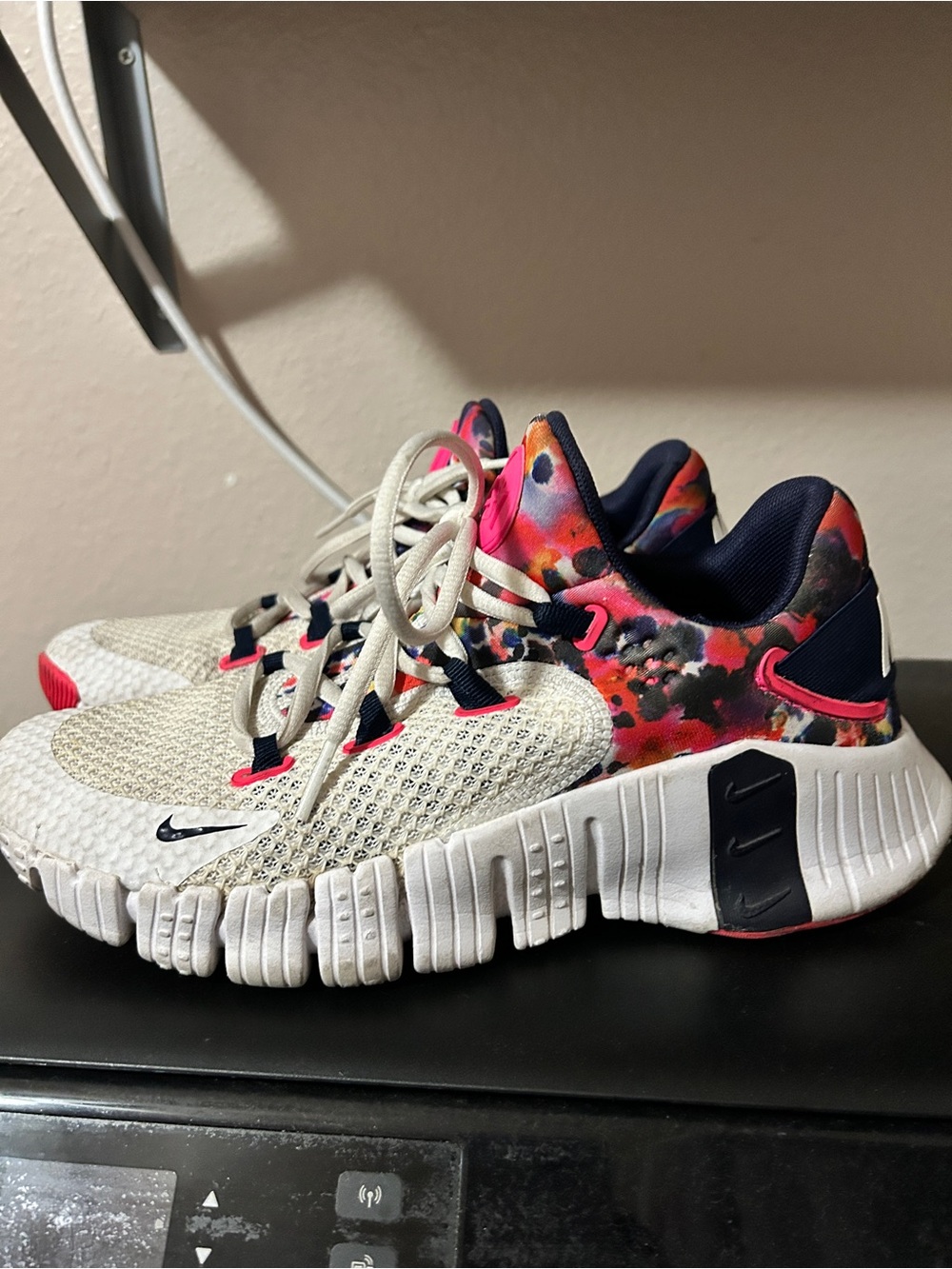 Nike White Mesh Sneakers with Pink & Navy Floral Accents